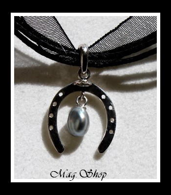 Fer à Cheval Argent Rhodié 925 Collier Perle Keishi de Tahiti MAG.SHOP