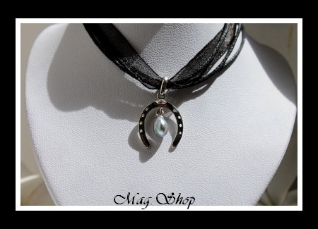 Fer à Cheval Argent Rhodié 925 Collier Perle Keishi de Tahiti MAG.SHOP
