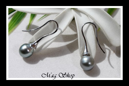 Fitii Boucles D`Oreilles Argent Rhodié 925 Perles Baroques de Tahiti Modèle 2 MAG.SHOP