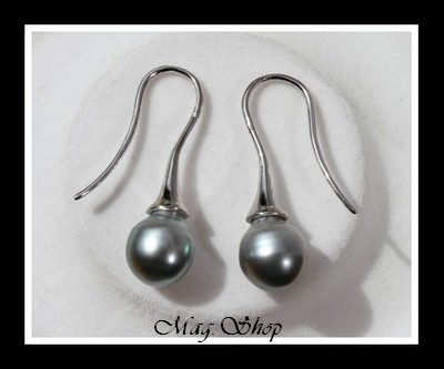 Fitii Boucles D`Oreilles Argent Rhodié 925 Perles Baroques de Tahiti Modèle 2 MAG.SHOP