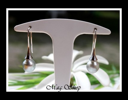 Fitii Boucles D`Oreilles Argent Rhodié 925 Perles Baroques de Tahiti Modèle 2 MAG.SHOP