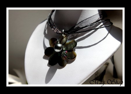 Fleur de Tiaré Collier Miti Nacre 3.5cm & Perle de Tahiti