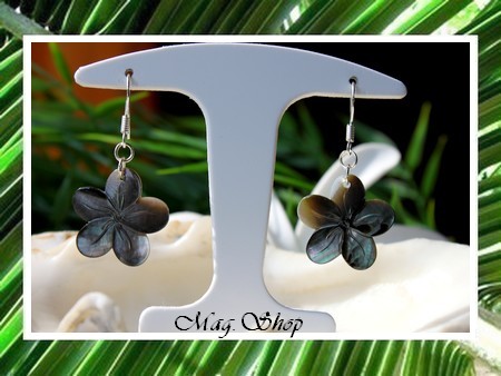 Fleurs Collection  Boucles d`Oreilles Tavana Fleurs Hibiscus Petit modèle Nacre de Tahiti 2cm  Argent 925 (0.26g) MAG.SHOP