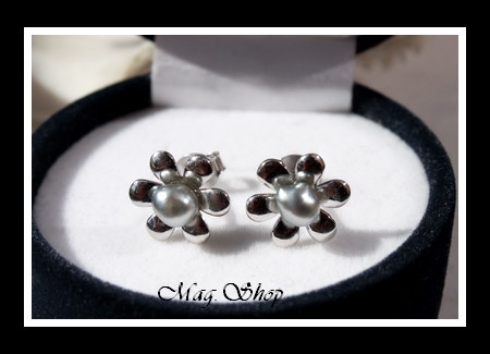 Fleurs de Tiaré 2 Boucles D`Oreilles Argent Rhodié 925 Keishis de Tahiti MAG.SHOP TAHITI