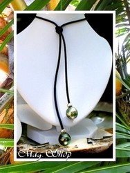 Pacifique Collection / Collier Haunani 2 Perles Semi-Baroques/Cerclées de Tahiti 11.50mm/A & 11.50mm/C+ / Coton Noir / Inter Argent 925 (0.36g) (photos non contractuelles)