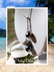 Silver Sea Collection / Collier Hereiti Argent Rhodié 925 Taille 40cm (1.90g) 3 Perles Cerclées de Tahiti C+ (photos non contractuelles)