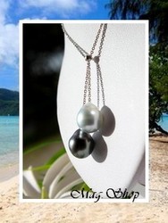 Silver Sea Collection / Collier Hereiti Toi & Moi Argent Rhodié 925 Taille 42cm (1.90g) 2 Perles Drops de Tahiti 8.85mm/A - Gris/Verts Clairs & Verts Foncés (photos non contractuelles)