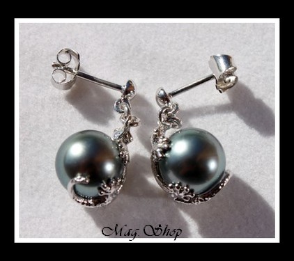 Hikueru Boucles D`Oreilles Margouillats Argent Rhodié 925 Perles de Tahiti Modèle 2 MAG.SHOP