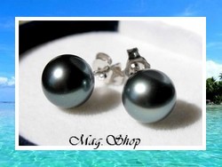 Silver Sea Collection / Boucles d'Oreilles Hinaiti Perles Semi-Baroques de Tahiti 9.90mm/C Gris/Verts Foncés / Argent Rhodié 925 (0.43g) (photos non contractuelles)