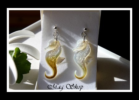 Hippocampes Vagues Boucles D`Oreilles Argent 925 Nacres de Tahiti MAG.SHOP