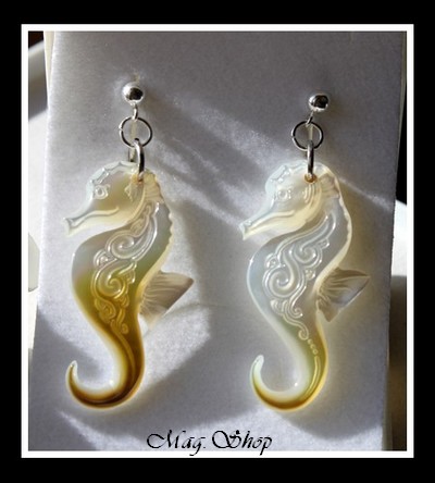 Hippocampes Vagues Boucles D`Oreilles Argent 925 Nacres de Tahiti MAG.SHOP