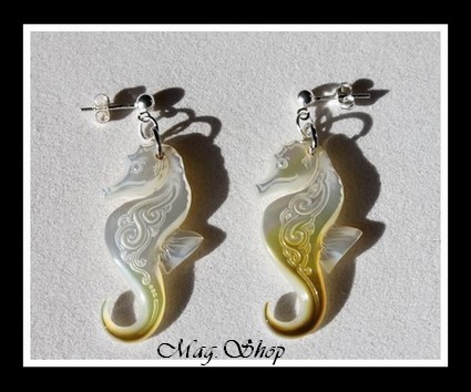 Hippocampes Vagues Boucles D`Oreilles Argent 925 Nacres de Tahiti MAG.SHOP