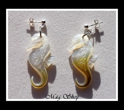 Hippocampes Vagues Boucles D`Oreilles Argent 925 Nacres de Tahiti MAG.SHOP