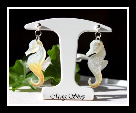 Hippocampes Vagues Boucles D`Oreilles Argent 925 Nacres de Tahiti MAG.SHOP