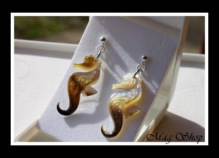 Hippocampes Vagues Boucles D`Oreilles Argent 925 Nacres de Tahiti Reflets Ocres MAG.SHOP TAHITI