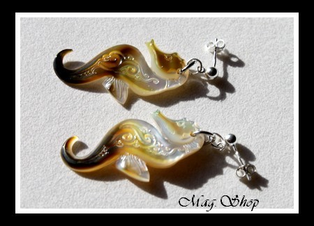 Hippocampes Vagues Boucles D`Oreilles Argent 925 Nacres de Tahiti Reflets Ocres MAG.SHOP TAHITI
