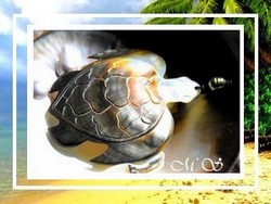 Grande Tortue Hiroana de Collection à supendre / Sculptée et Gravée H:10cm X L:9cm  / Nacre & Perle Cerclée de Tahiti 9.65mm/B+ Reflets Gris/Verts / Lien Coton Noir (photos non contractuelles)