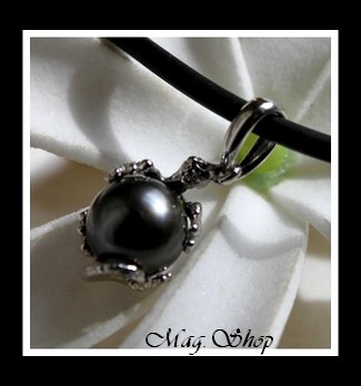 Hitia`a Margouillat Argent Rhodié 925 Collier Perle Cerclée de Tahiti Gris Foncés MAG.SHOP