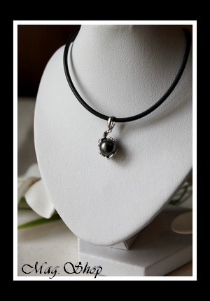 Hitia`a Margouillat Argent Rhodié 925 Collier Perle Cerclée de Tahiti Gris Foncés MAG.SHOP