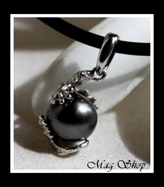 Hitia`a Margouillat Argent Rhodié 925 Collier Perle Cerclée de Tahiti Gris Foncés MAG.SHOP