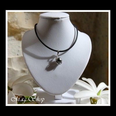 Hitia`a Margouillat Argent rhodié 925 Collier Perle Ronde de Tahiti Gris Foncés MAG.SHOP