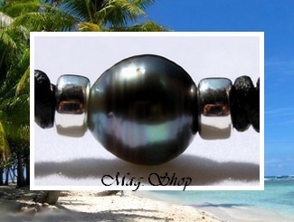 Bora-Bora Collection / Collier Surfeur Imivai Perle Semi-Baroque de Tahiti 12.60mm/BC Bleus / Intercalaires Argent 925 (0.44g) / Taille Réglable Cuir Noir (photos non contractuelles)