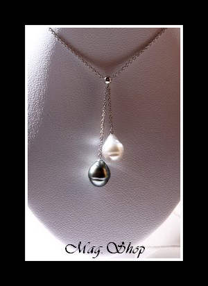 Collier Hiva Oa` Argent Rhodié 925  2 Perles de Tahiti MAG.SHOP