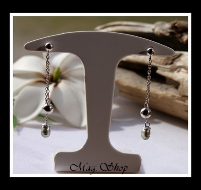 Hiva Oa` Boucles Argent Rhodié 925 Perles Keishis de Tahiti Modèle 3 MAG.SHOP