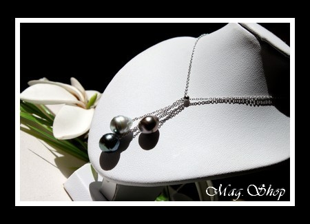 Hiva Oa` Collier Argent Rhodié 925 3 Perles de Tahiti Modèle 2 MAG.SHOP