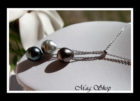 Hiva Oa` Collier Argent Rhodié 925 3 Perles de Tahiti Modèle 2 MAG.SHOP