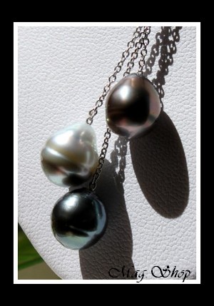 Hiva Oa` Collier Argent Rhodié 925 3 Perles de Tahiti Modèle 2 MAG.SHOP
