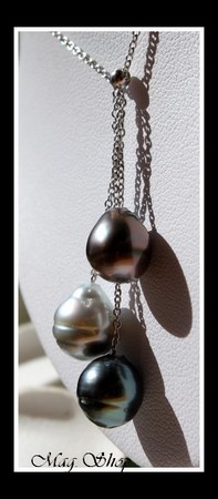 Hiva Oa` Collier Argent Rhodié 925 3 Perles de Tahiti Modèle 2 MAG.SHOP