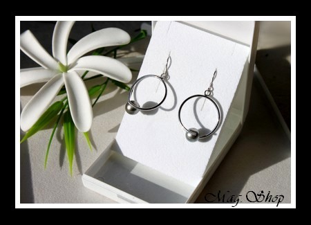 Huahine Boucles d`Oreilles Argent Rhodié  925 Perles Cerclées de Tahiti MAG.HOP