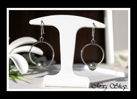 Huahine Boucles d`Oreilles Argent Rhodié  925 Perles Cerclées de Tahiti MAG.HOP