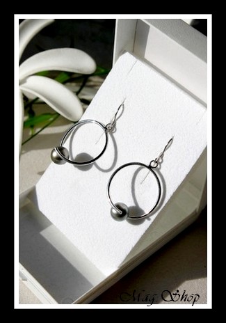 Huahine Boucles d`Oreilles Argent Rhodié  925 Perles Cerclées de Tahiti MAG.HOP