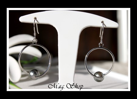 Huahine Boucles d`Oreilles Argent Rhodié  925 Perles Cerclées de Tahiti MAG.HOP