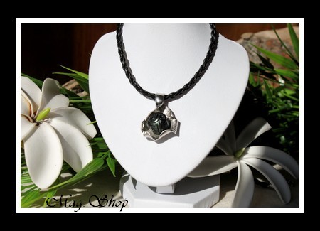 Huître Argent Rhodié 925 Collier  Perle Ronde Gravée de Tahiti MAG.SHOP