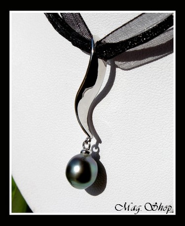 Iripau  Collier  Argent Rhodié 925   Perle Cerclée de Tahiti MAG.SHOP