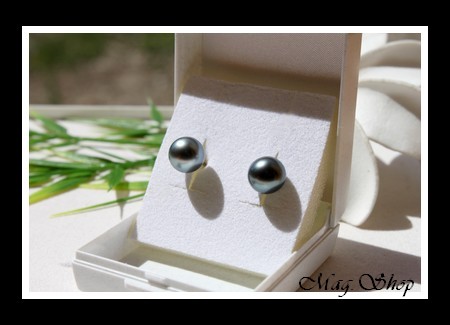 Kamaka Boucles D`Oreilles Argent Rhodié 925 Perles de Tahiti Modèle 4 MAG.SHOP TAHITI