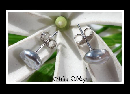 Kamaka Boucles D`Oreilles Argent rhodié 925 Keishis de Tahiti Modèle 9 MAG.SHOP