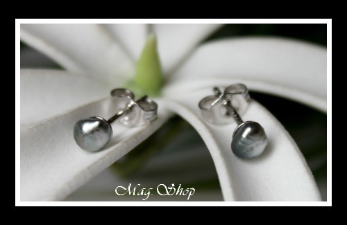 Kamaka Boucles D`Oreillles Argent Rhodié 925 Perles Keishis de Tahiti Reflets Gris MAG.SHOP