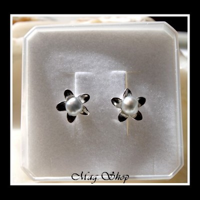 Keishis Collection - Boucles D`Oreilles Argent Rhodié 925 - 2 Perles Keishis Blancs de Tahiti MAG.SHOP