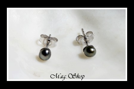 Keishis Collection  Boucles D`Oreilles Kamaka Argent Rhodié 925 (0.42G) Perles Keishis Assorties de Tahiti Formes Arrondies Reflets GrisFoncés MAG.SHOP