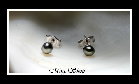 Keishis Collection  Boucles D`Oreilles Kamaka Argent Rhodié 925 (0.42G) Perles Keishis Assorties de Tahiti Formes Arrondies Reflets GrisFoncés MAG.SHOP