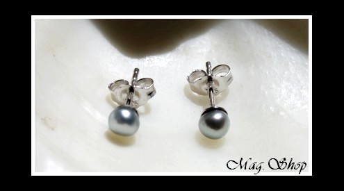 Keishis Collection  Boucles D`Oreilles Kamaka Argent Rhodié 925  Perles Keishis Assorties de Tahiti Formes Arrondies Reflets Gris Clairs MAG.SHOP