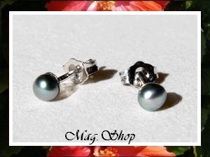 Keishis Collection / Boucles D'Oreilles Kamaka Argent Rhodié 925 (0.42G) Perles Keishis Assorties de Tahiti 4.30mm/A Formes Arrondies Reflets Gris/Verts Clairs (photos contractuelles)
