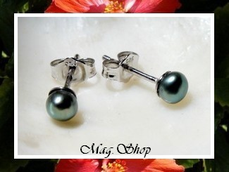Keishis Collection / Boucles D'Oreilles Kamaka Argent Rhodié 925 (0.42G) Perles Keishis Assorties de Tahiti 3.70mm/BC Formes Arrondies Reflets Verts (photos non contractuelles)