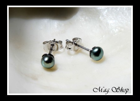 Keishis Collection Boucles D`Oreilles Kamaka Perles Keishis de Tahiti Reflets Verts MAG.SHOP TAHITI PERLES