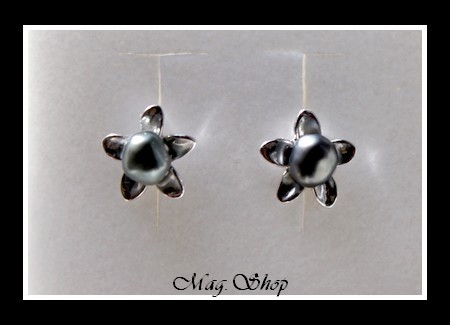 Keishis Collection - Boucles D`Oreilles Tipaniers Argent Rhodié 925 -(1g)  2 Perles Keishis Gris Bleus de Tahiti MAG.SHOP