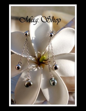 Keishis Collection Boucles d`Oreilles Hiva Oa` Argent Rhodié 925 2 Perles Keishis de Tahiti MAG.SHOP